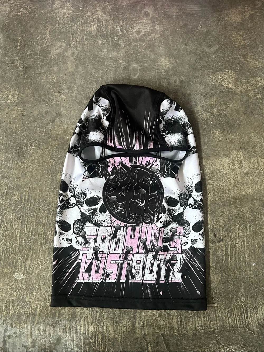 Lost Hills x Sadboyz Skull Graphic Face Mask Balaclava — Black & Pink